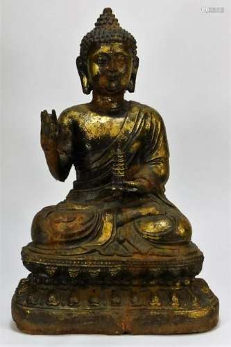 Antique Chinese Qing Gilt Bronze Buddha Statue