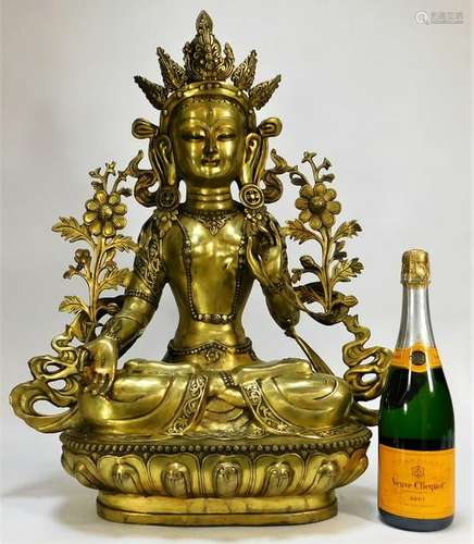 LG Tibetan White Tara Gilt Bronze Buddha