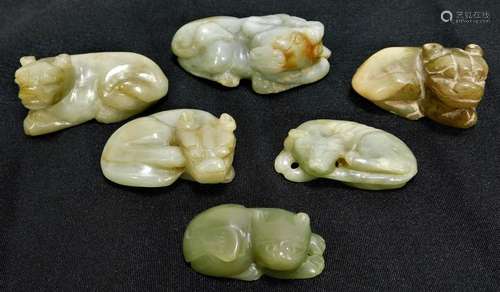 6 Antique Chinese Jade Hardstone Carved Animals