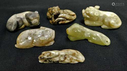 6 Antique Chinese Jade Hardstone Animal Figures