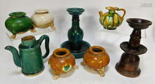 8PC Chinese Sawankhalok Pottery Candlestick Group