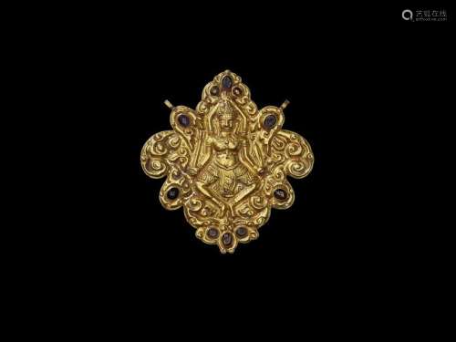 A CHAM REPOUSSÉ GOLD PECTORAL DEPICTING SHIVA DANC…