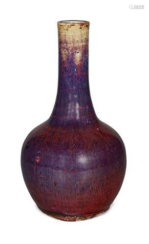 A Chinese porcelain flambé bottle vase, tianqiuping, 18th/19th century, the deep purple glaze with