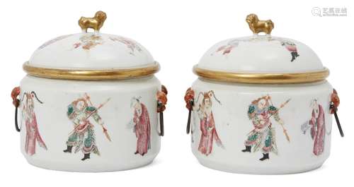 A pair of Chinese porcelain food warming vessels, Tongzhi period, painted in famille rose enamels