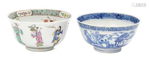 Two Chinese porcelain bowls, 19th-early 20th century, one painted in underglaze blue with a