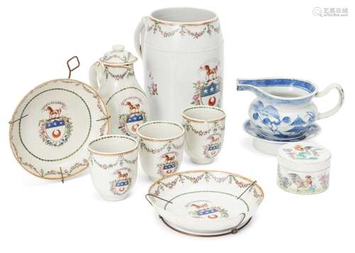 Ten pieces of Chinese export porcelain, 18th-19th century, comprising a mug, 16.5cm high, sparrow