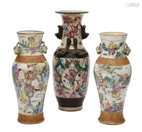 A pair of Chinese porcelain baluster vases, late 19th century, painted in famille rose enamels