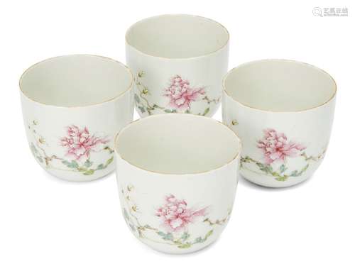 A set of four Chinese porcelain teabowls, Republic period, painted in famille rose enamels with