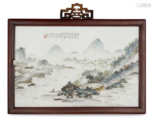 A Chinese porcelain rectangular plaque by Wang Yeting (1884-1942), Republic period, painted with two