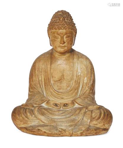 A Chinese composite figure of Shakyamuni Buddha, early 20th century, modelled seated in