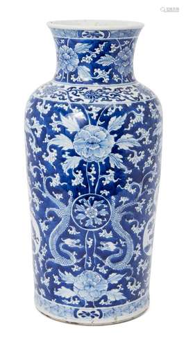 A large Chinese porcelain vase, early 18th century, with flared rim above tapering body, painted