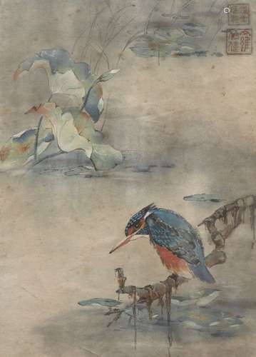 A CHINESE BRUSH PAINTING OF A KING FISHER, SIGNED AND SEALED: TOGETHER WITH A