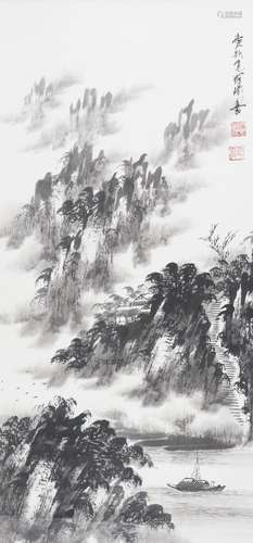 AISINJUELOUO YUJIA (brother of Puyi), ink and colour on paper, hanging scroll, landscape, signed,