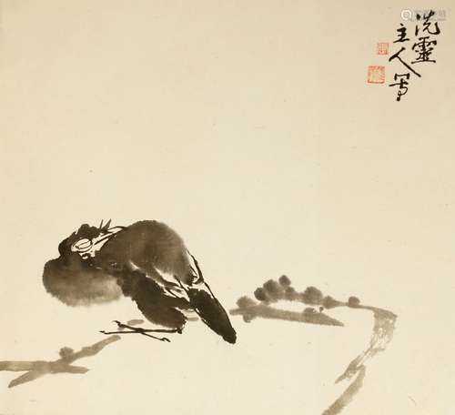 CONTEMPORARY CHINESE SCHOOL, ink on paper, study of a bird perched on a branch, inscribed and with