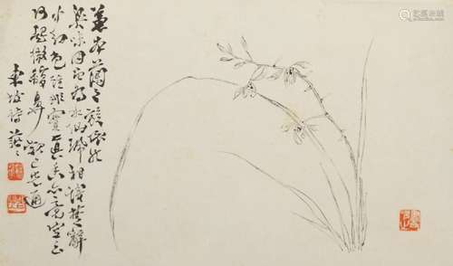 YAO HUA (1876-1930), ink on paper, concertina album of six leaves, studies of irises, each 26.5 x