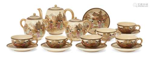 A Japanese Satsuma ware service, early 20th century, consisting of six teacups and saucers, a