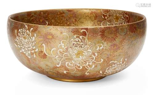 A Japanese Satsuma chrysanthemum bowl, Meiji period, decorated in gold, red, blue, green and