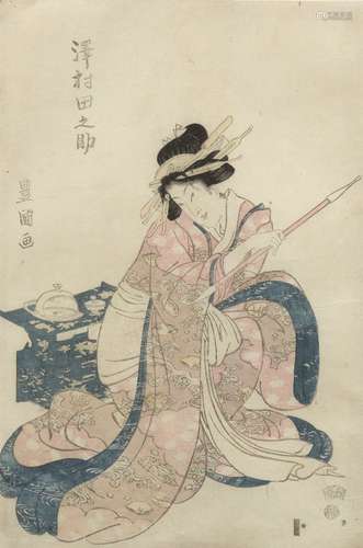 Utagawa Toyokuni, Japanese 1769-1825, The actor Sawamura Tanosuke with a pipe, early 19th century,