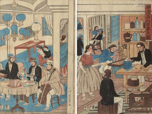 Utagawa Yoshikazu, Japanese active ca.1850-70, A Foreign Residence in Yokohama, 1861 1st month,