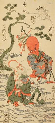 Tomikawa Fusanobu (Ginsetsu), active c.1750-80, Jurojin and an Octopus, late 18th century, signed