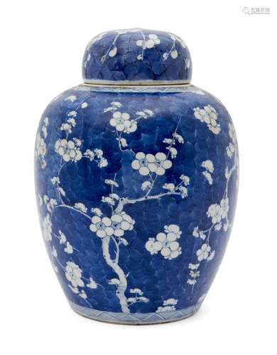 A large Chinese porcelain ovoid jar and cover, mid-19th century, painted in underglaze blue with