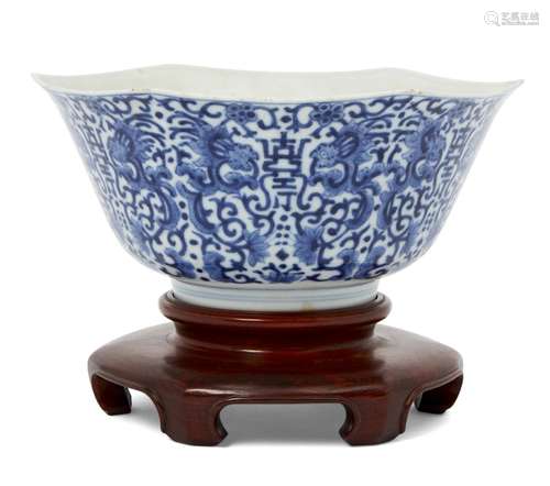 A Chinese porcelain hexagonal bowl, Jiaqing mark and of the period, painted in underglaze blue