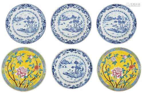 Six Chinese porcelain plates, 18th and early 20th century, comprising four export plates painted