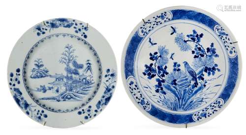 Two Chinese porcelain plates, 18th and 19th century, each painted in underglaze blue, both unmarked,