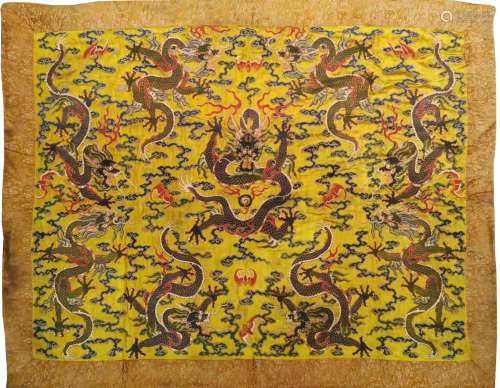 IMPERIAL SILK EMBROIDERED NINE DRAGON PANEL