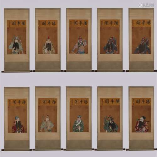 SERIES OF 10 CHINESE OPERA HANGING SCROLL, LANG SHINING