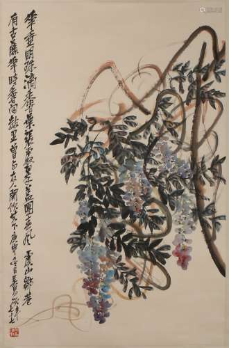 PAINTING CHINESE WISTERIA HANGING SCROLL, WU CHANGSHOU