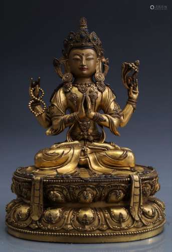 GILT BRONZE FIGURE OF AVALOKITESVARA