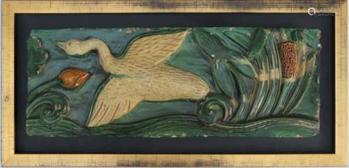 MING DYN. SANCAI GLAZED TILE DEPICTING A GOOSE