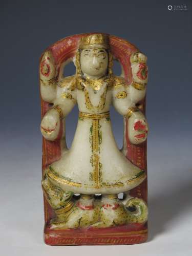 INDIAN CARVED ALABASTER HINDU DEITY, 19TH C.