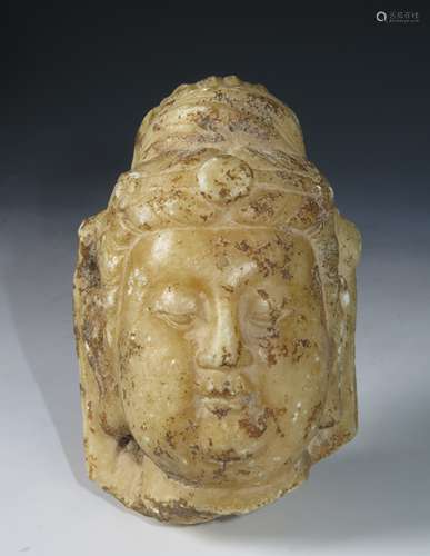 CARVED MARBLE BUST OF GUANYIN