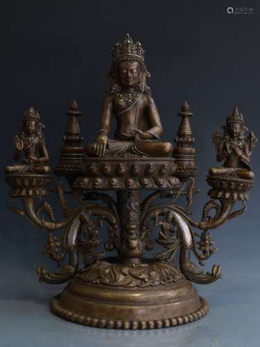 BRONZE FIGURE OF CROWNED BUDDHA SHAKYAMUNI