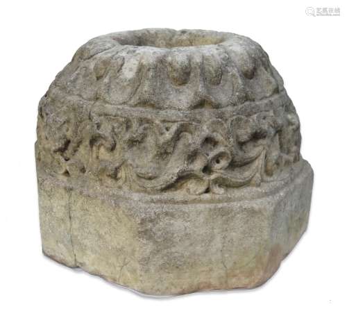 TANG DYN. CARVED MARBLE STATUE BASE