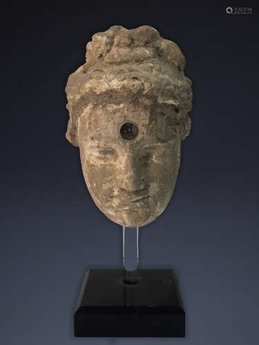 GANDHARAN GREY SCHIST HEAD OF BODHISATTVA