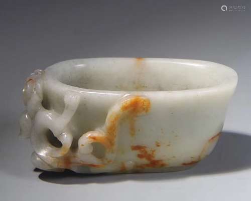MING CARVED HETIAN JADE 'MYTHICAL BEAST' CUP