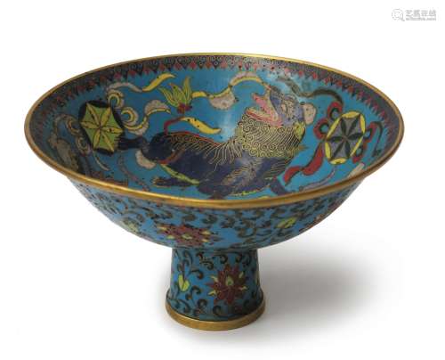 CLOISONNE ENAMEL STEM BOWL, JINGTAI MARK