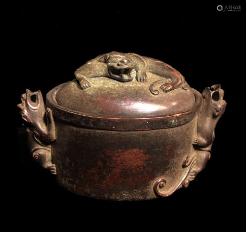BRONZE CENSER AND COVER WITH MARK