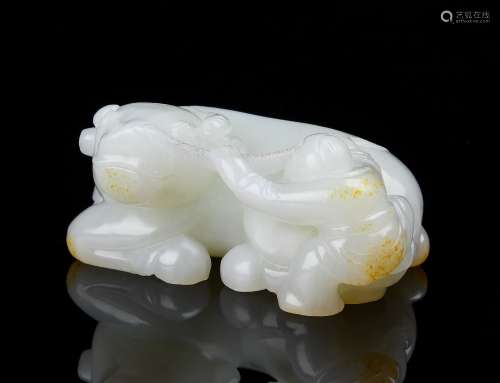 CARVED JADE BOY WITH OX