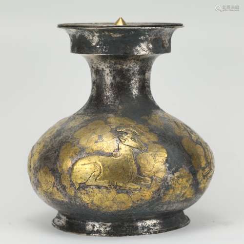 CHINESE SILVER AND GILT COVERED VESSEL