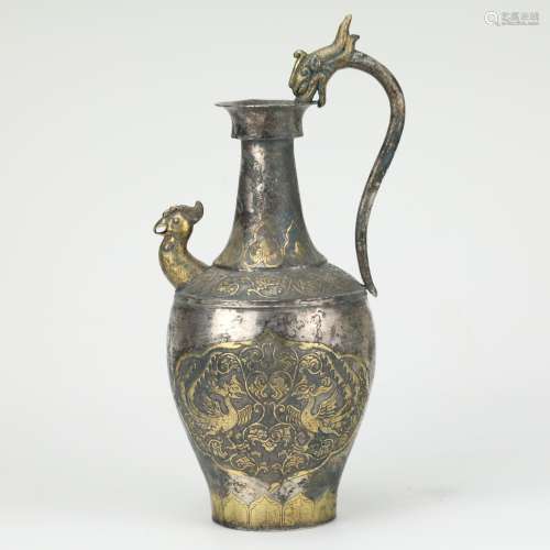 CHINESE SILVER AND GILT EWER