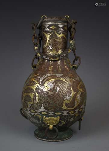 GOLD AND SILVER INLAID BRONZE VESSEL