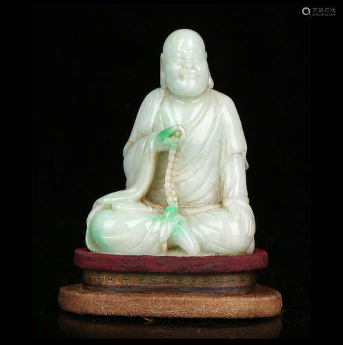 CARVED JADEITE SEATED LUOHAN