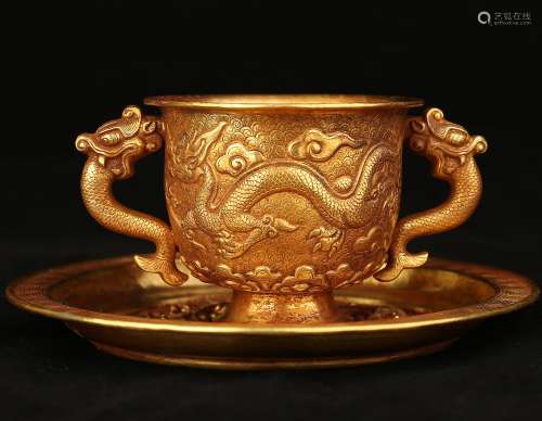 ORNATLY CARVED PURE GOLD WINE CUP