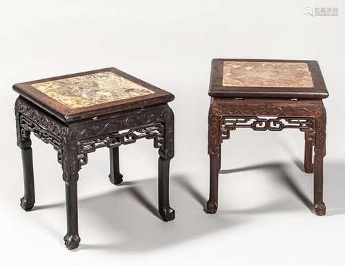 PAIR OF LOW MARBLE TOP STANDS, EARLY 20TH C.