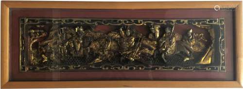 CARVED GILT LACQUERED WOOD PANEL IN FRAME