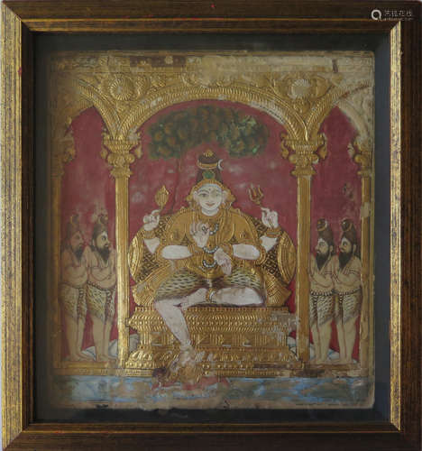 19TH C. INDIAN TANJORE PAINTING GESSO AND GOLD